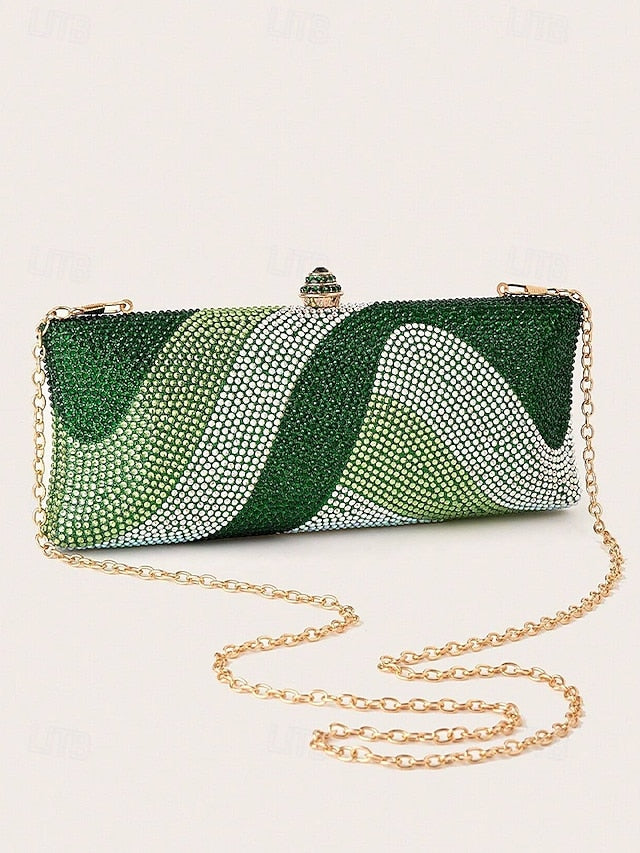 Women's Crystal Evening Chain Bag with Clutch Strap