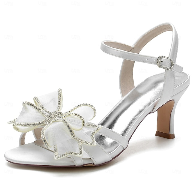 Bow Rhinestone Luxury Heel Bridal Kitten with – Sandals Detail