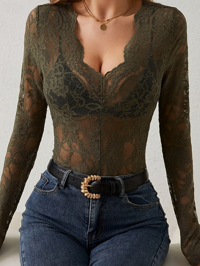Women's Blouse Lace Tops Lace Floral Plain Stylish Sexy