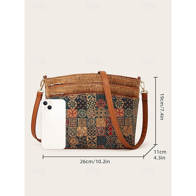 Sac bandoulière bohème vintage à motifs géométriques - Sac léger