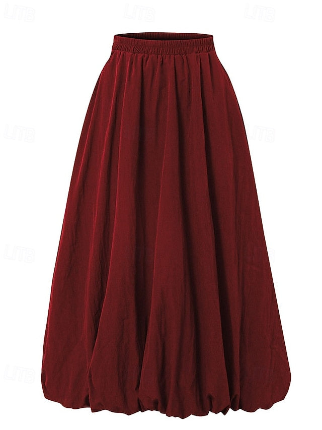 Women's Fashion Casual Midi Mid Rise Skirts Plain Ruched