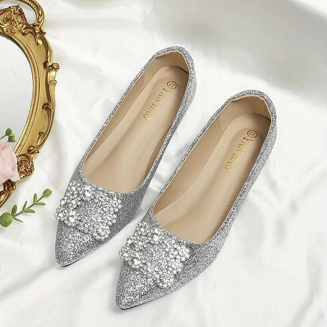 Rhinestone Silver Embellished Women's with Flats Glitter