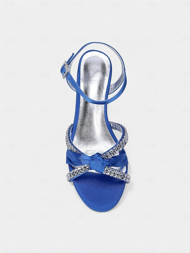 Satin Wedge Sandals Green Women's - Knot Rhinestone