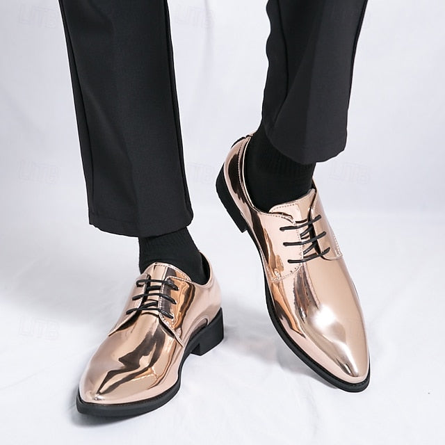 Formal for Green Leather Patent Shoes Glossy Men Lace-Up –
