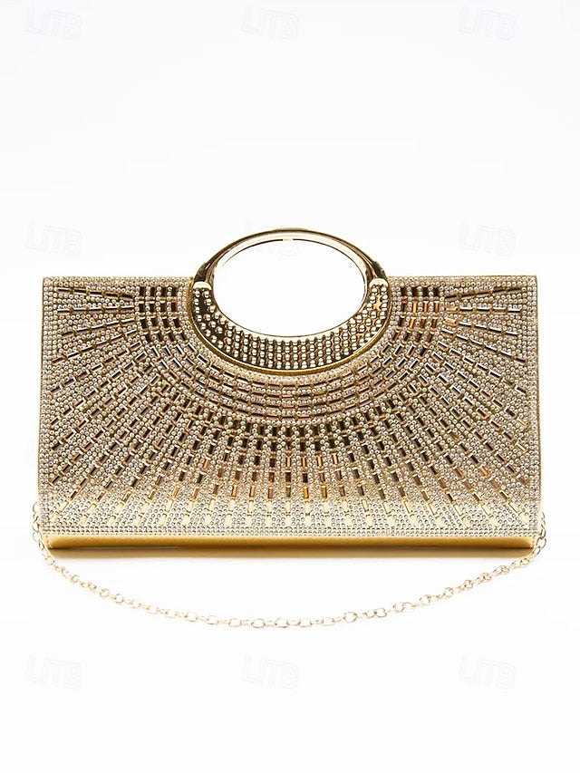 Gold Glamorous Round – Handle Evening with Crystal Clutch