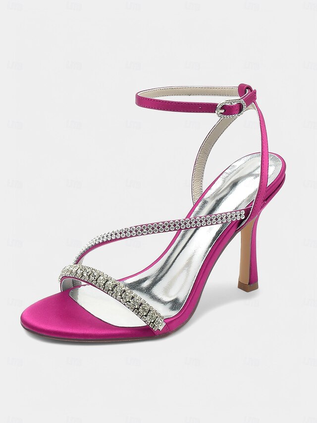 Champagne Sophisticated Strappy Heels Rhinestone Satin –