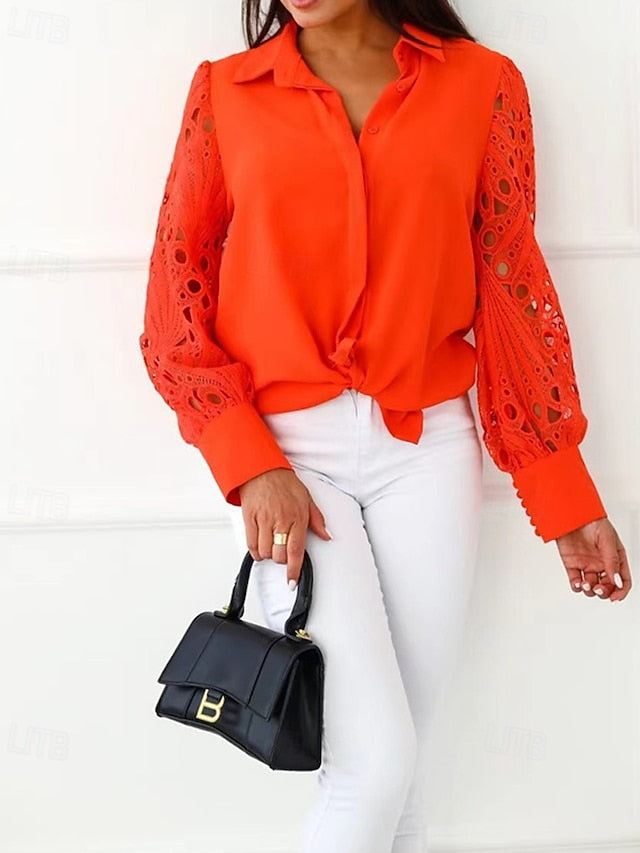 Women's Shirt Lace Cut Out Buttons Plain Daily Stylish