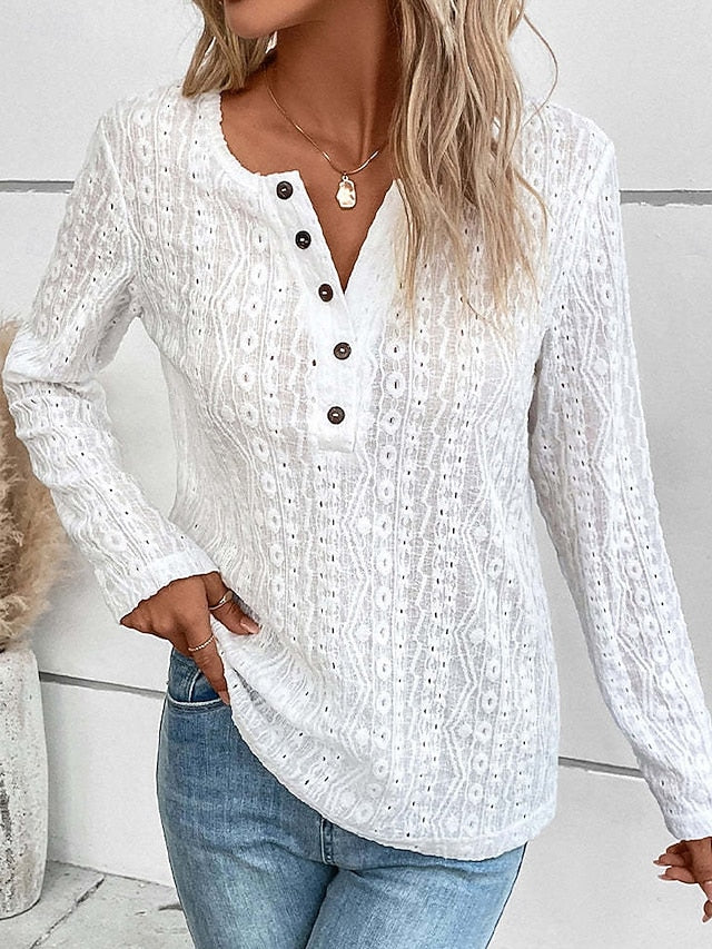 Women's Tunic Elegant Casual Lace Long Sleeve Regular Tops
