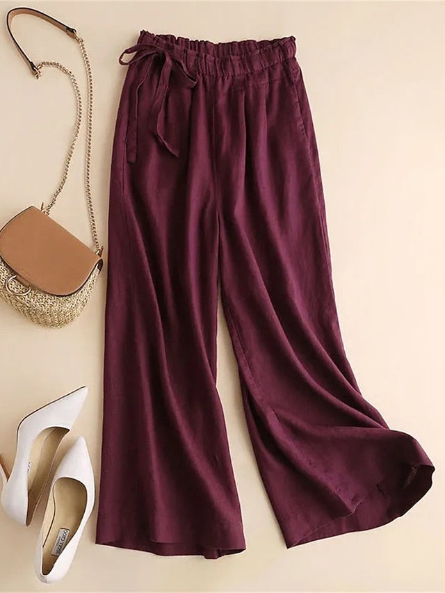 Women's Wide Leg Cropped Pants Vacation Vintage Casual