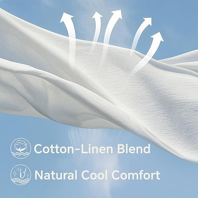 Women's Shirts Long Cotton Top Faux Cotton Linen White