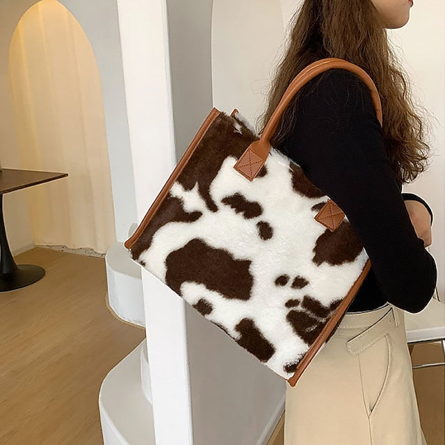 Tote Bag mit Kunstleder Leopardenmuster Braun Damen Fell