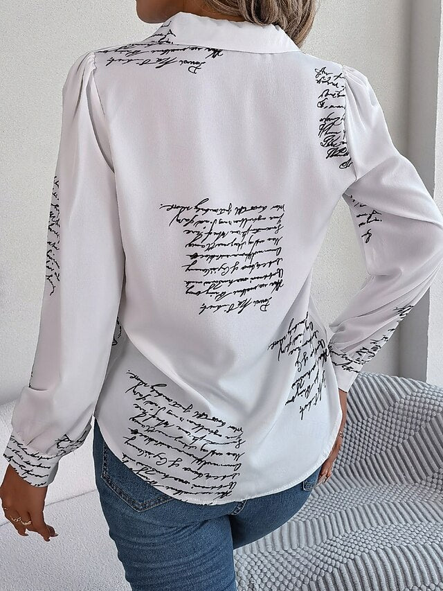 Women's Shirt Button Down Shirt Casual Shirt Buttons Letter