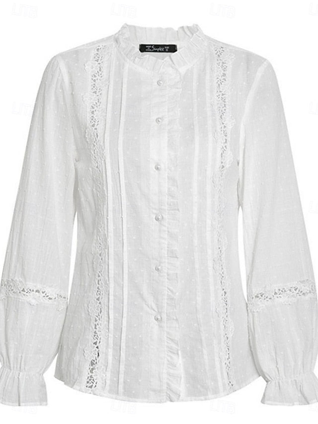 Women's Casual Shirt Button Up Shirt Blouse Lace Ruffle
