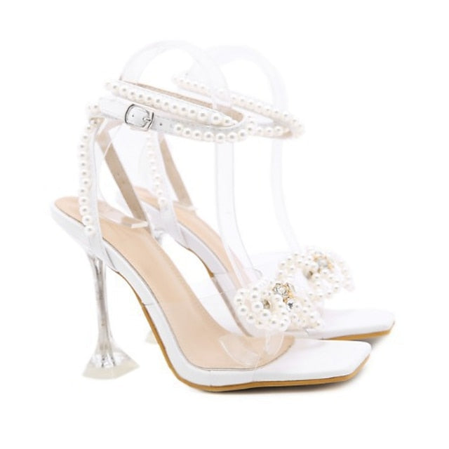 Pearl-Embellished High Women's Clear Heel – Sandals