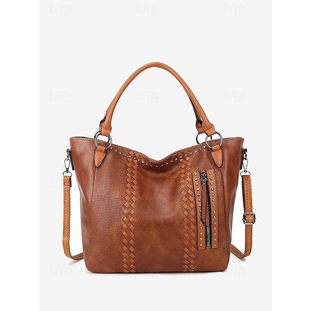 Brown Faux – Women's Tote Bag Handbag Leather Spacious