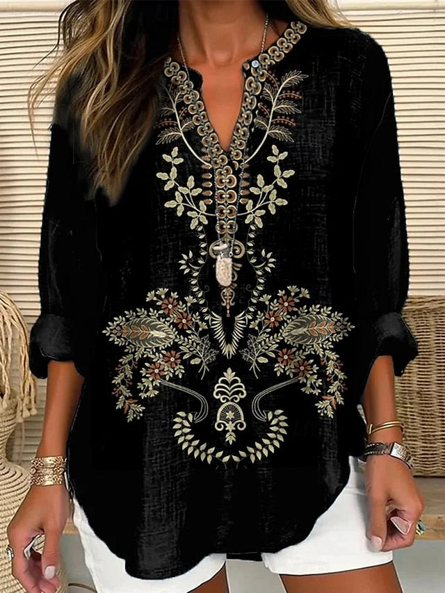 Women's Shirt Buttons Print Floral Daily Casual Long Sleeve