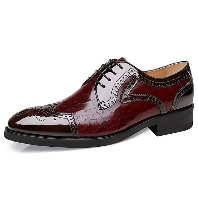 Shoes Men's Brogue Leather with Patent Burgundy Oxford