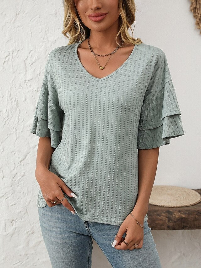 Women's T Shirt Tee Top Ruffle Plain Fashion Stylish
