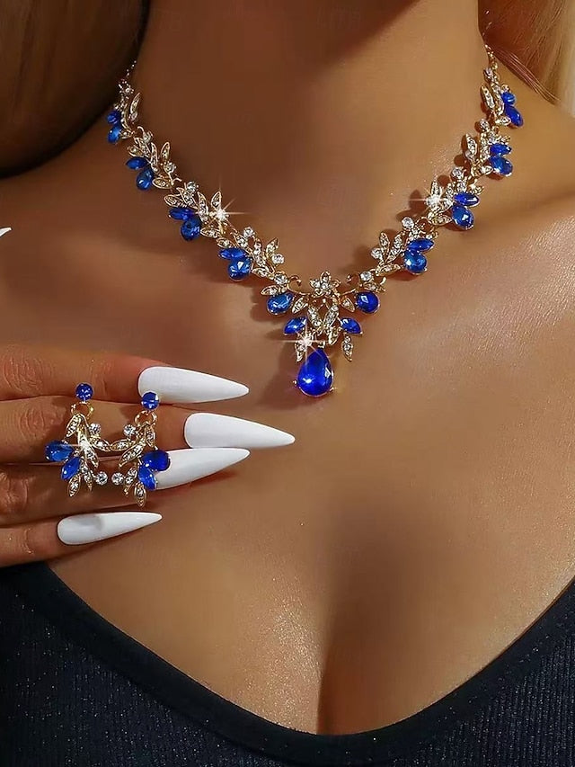 - with Pendant Jewelry Teardrop Women's Gold Set Rhinestone