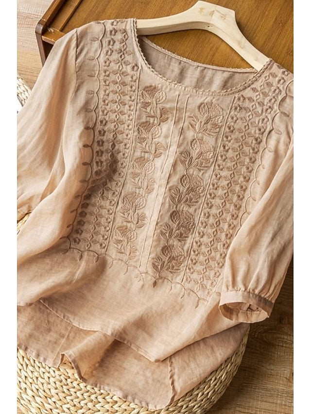 Women's Shirt Cotton Blend Blouse Plain Modern Half Sleeve