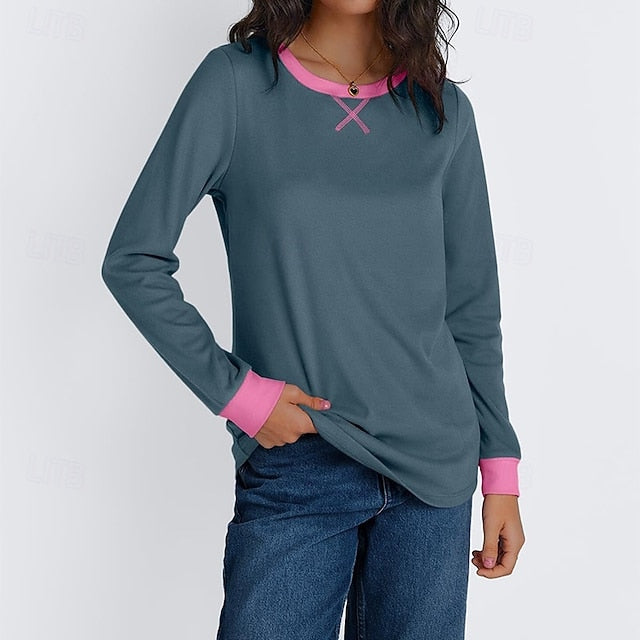 Women's T Shirt Tee Top Patchwork Color Block Elegant