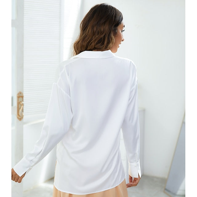 Women's Shirt Elegant Satin Top Blouse Plain Streetwear