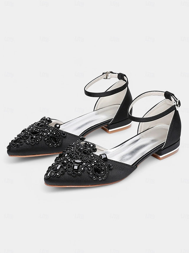 Style Gemstone Flats Vintage Embellished – Green Pointed-Toe