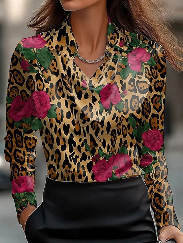 Women's Shirt Dressy Tops Formal Work Shirt Floral Graphic