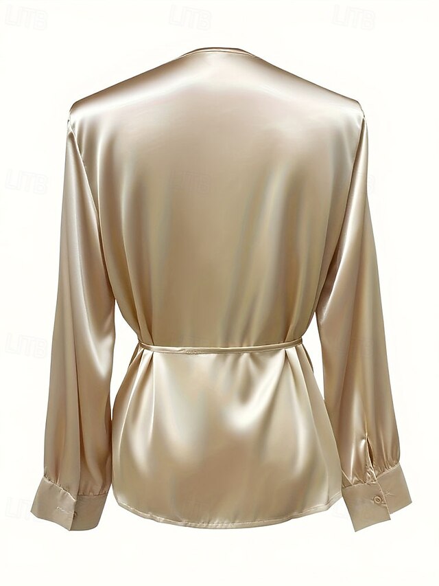 Women's Shirt Elegant Satin Top Blouse Ruched Lace up