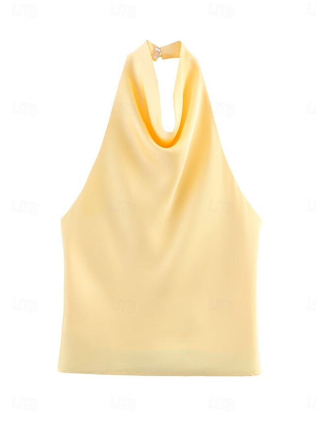 Women's Shirt Satin Shirt Blouse Sleeveless Shirt Plain