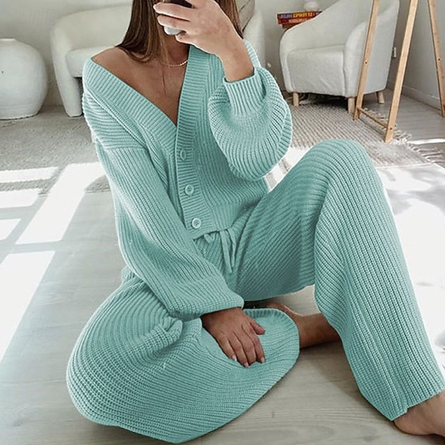 Women's Pants Sets Bolero Top Long Sleeve V Neck Plain
