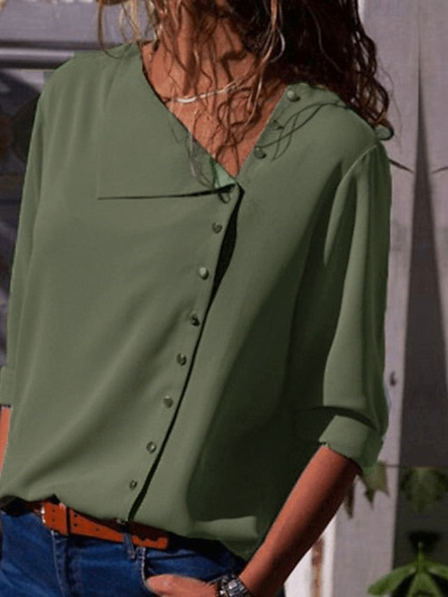 Women's Shirt Blouse Buttons Plain Streetwear Basic Long