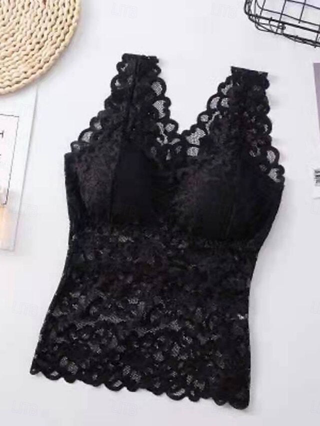 Women's Camisole Tank Top Lace Patchwork Solid Color Daily