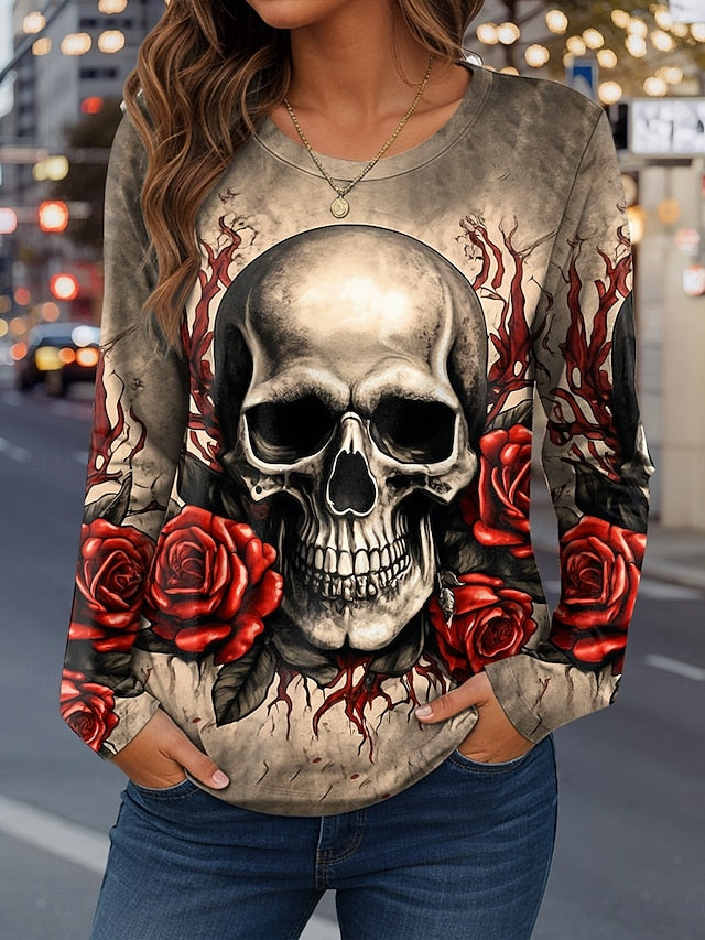 Women's T Shirt Skulls Floral Graphic Vintage Fashion