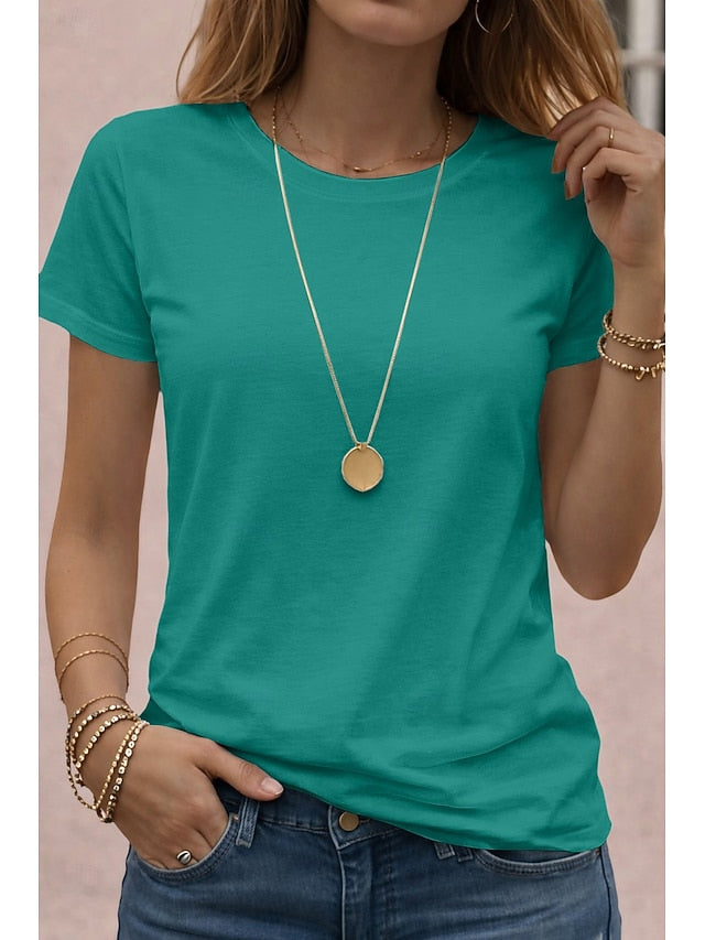 Women's T Shirt Tee Solid Color Classic Casual Short Sleeve