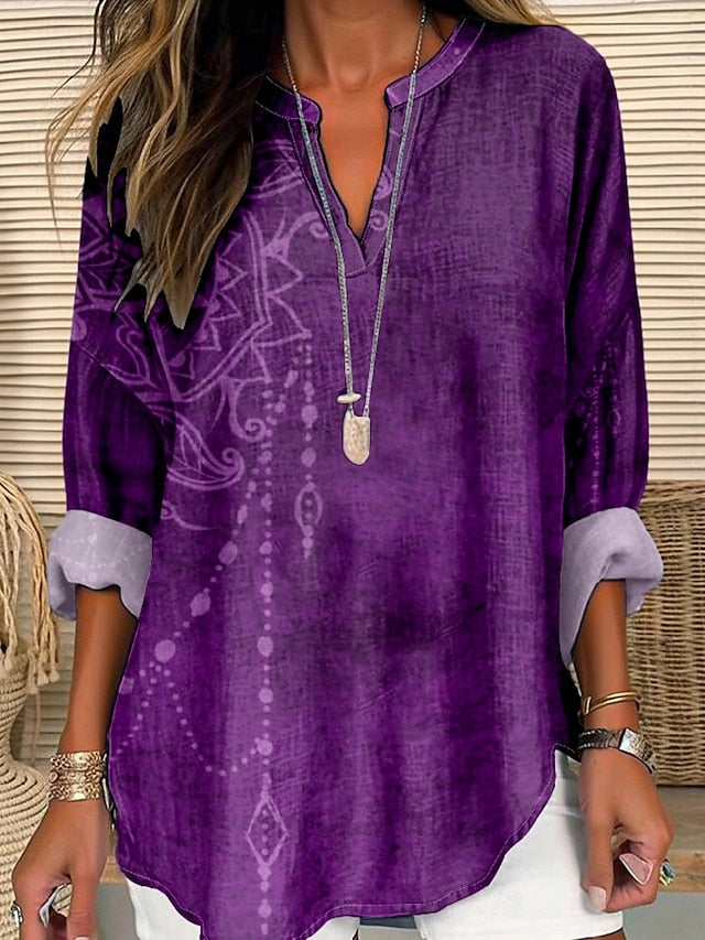 Women's Shirt Buttons Print Floral Stylish Modern Long