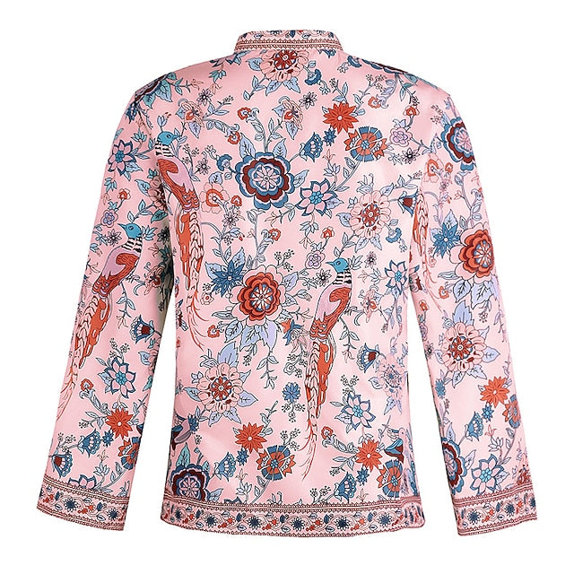 Women's Shirt Blouse Yellow Pink Dusty Rose Graphic Floral