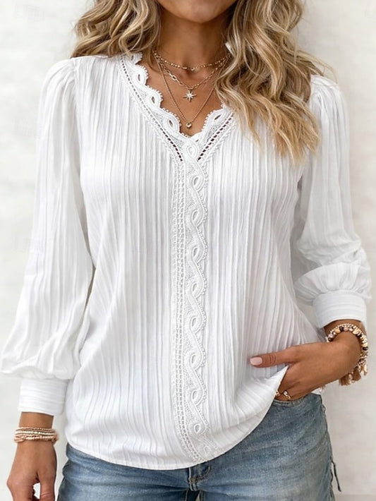 Women's Shirt Lace Patchwork Solid Color Elegant Stylish