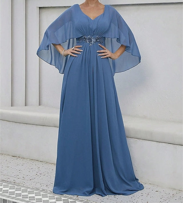 Bride Neck Mother Dress V Elegant of Floor the Party