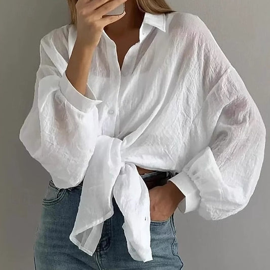 Women's Shirt Blouse Buttons Plain Elegant Stylish Long