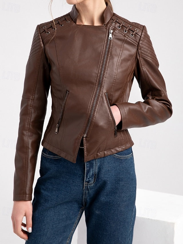 Women's Jacket Faux Leather Comfortable Pocket Zipper