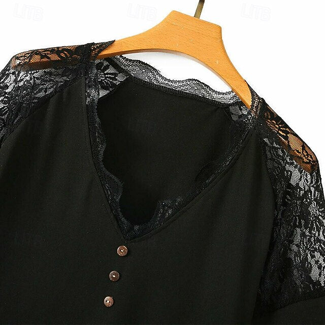 Women's Blouse Lace Trim Plain Elegant Vintage Stylish