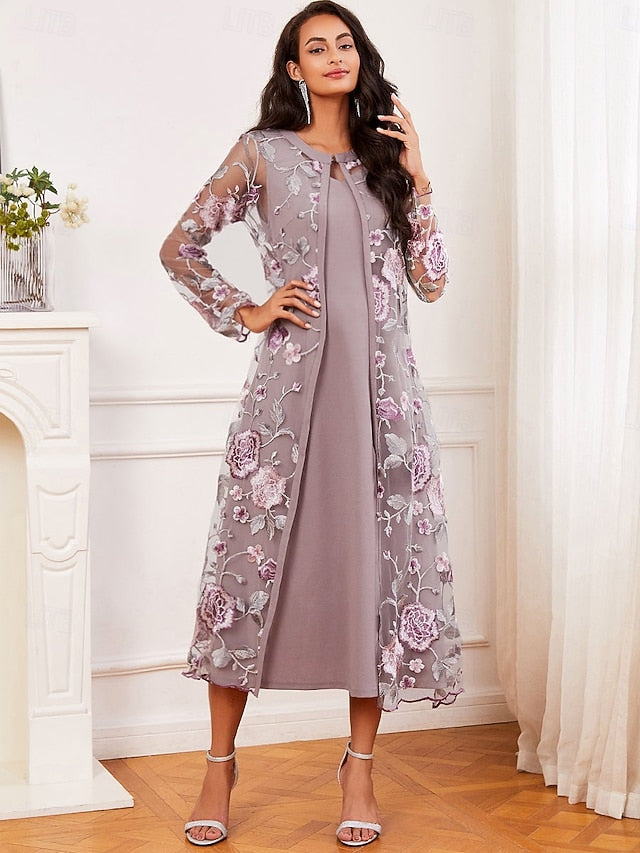 Women's Tea Length Cocktail Dress Dress Set Wedding Guest