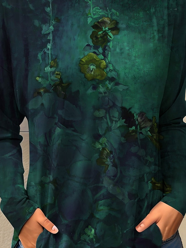 Women's T Shirt Print Floral Fashion Long Sleeve Round Neck