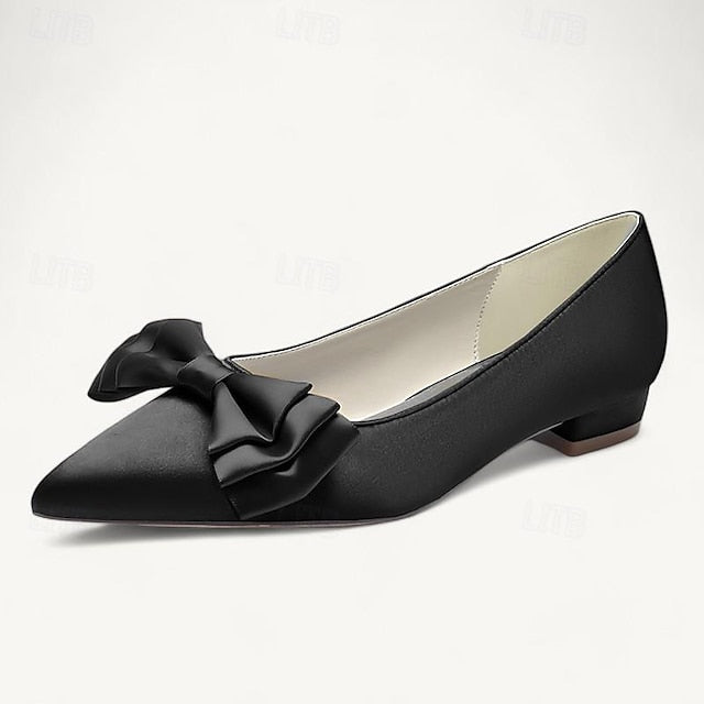 Bowknot Party Heel Pointed Women's Wedding Low Shoes Flats