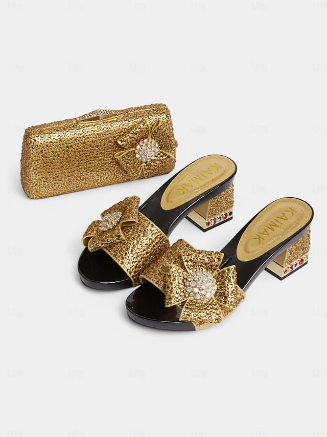 Heel High Sparkling Rhinestone Bow with Matching Sandals Clutch