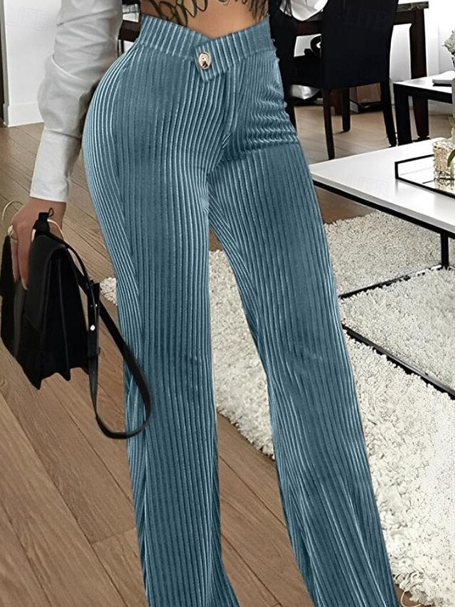 Women's Wide Leg Corduroy Pants Streetwear Stylish Full
