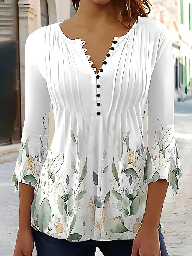 Women's T-Shirt  V Neck Ombre Floral Graphic Elegant