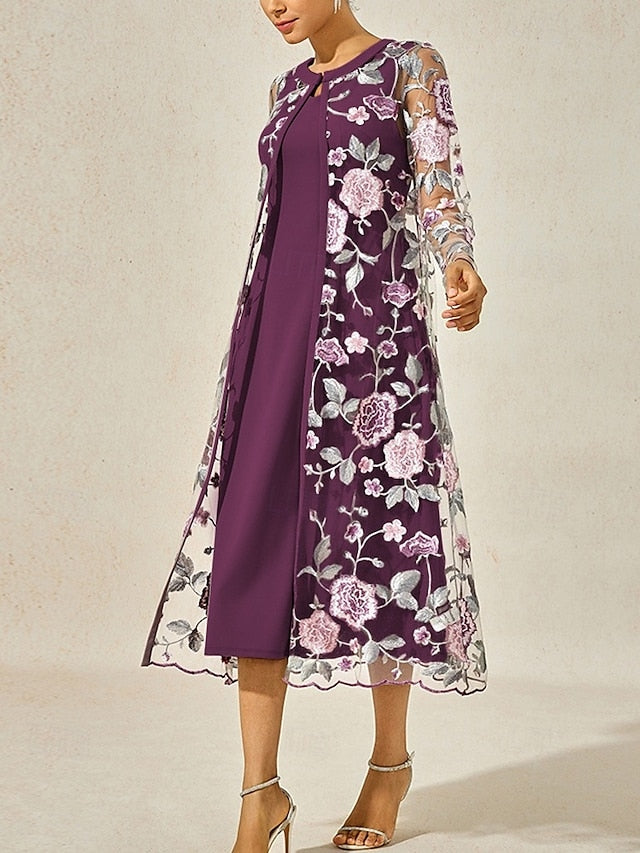 Women's Tea Length Cocktail Dress Dress Set Wedding Guest
