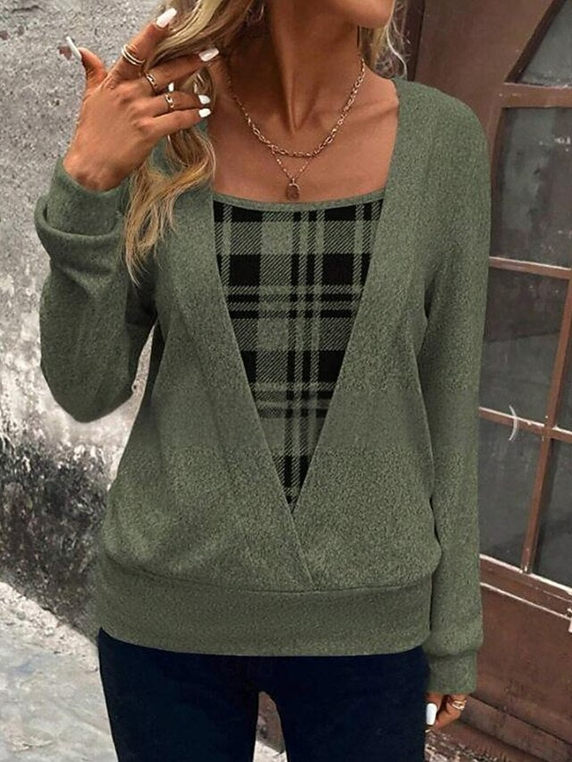 Women's Shirt Blouse Print Plaid Stylish Basic Casual Long